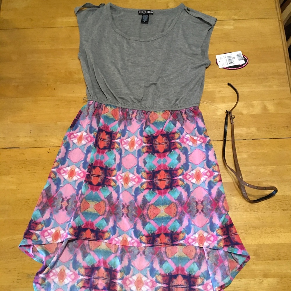 New PAPER DOLL Gray Knit Aztec Hi/Lo DRESS XL